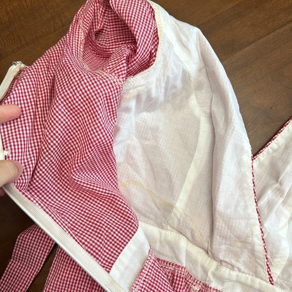 Seek the Label Red Gingham Half Tie Sleeve Romper V Neck Wrap Small - Picture 7 of 9